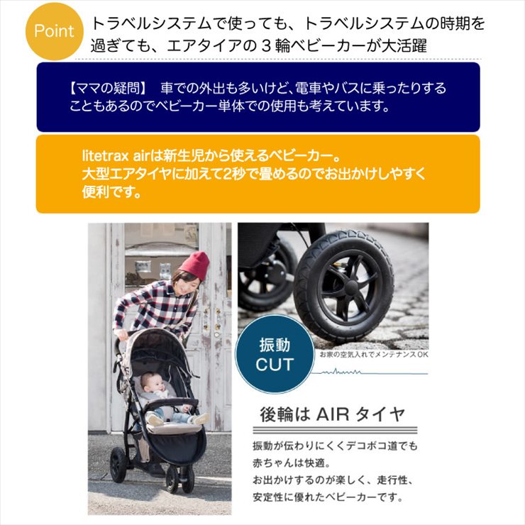 トラベルシステム 3WheelベビーカーLitetrax Air[クロム]+ベビーシートJuva+i-Anchorベース